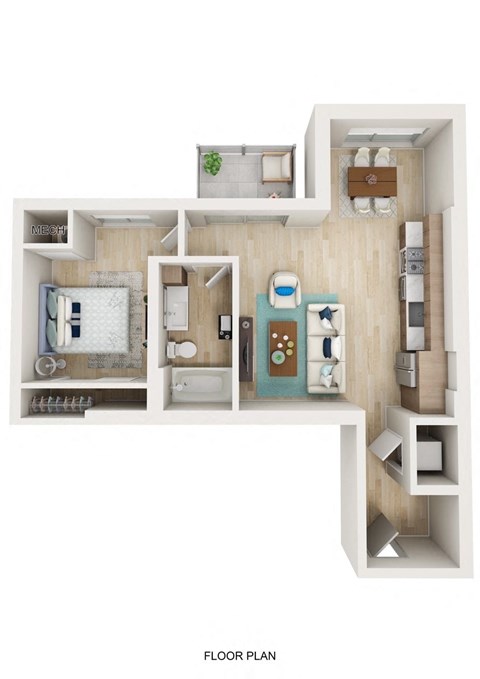 Floor plan for 1 bed, 1 bath, 640 sqft